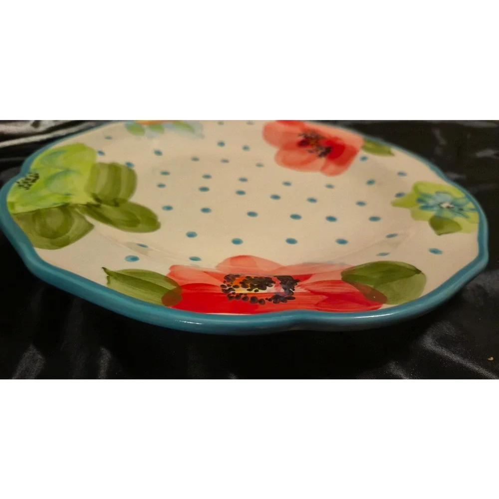 Pioneer Woman Flea Market Floral Polka Dot Scalloped Dinner Plate 10.5in